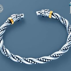 0003.jpg STL file Geri and Freki Silver band, Fenrir bracelet, Ragnarok viking jewelry, Thor's wolfs arm ring・3D printing design to download