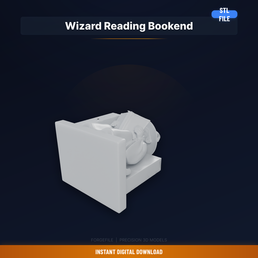 Wizard Reading A Book Bookend, Pointed Hat, Sitting - 3D Printable STL File