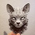 20230723_215329.jpg Optical Illusion 3D "Sterling Silver" Cat wall art cat wall decor 3D Mandala Art