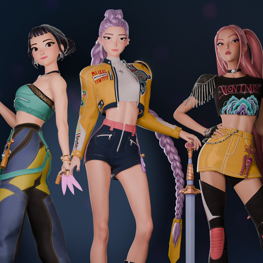 📽️ Zoey, Rumi, Mira - Kpop Demon Hunters・ STL File for 3D
