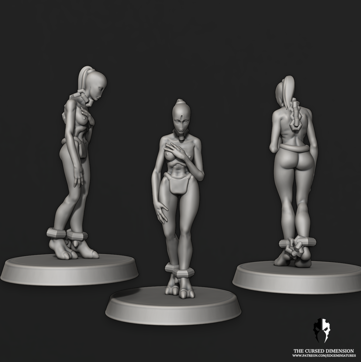 Slave_Woman_GreyAlien_Topless_01.png 3D file Alien Slaves, objective markers / tokens・3D printable model to download, edgeminiatures