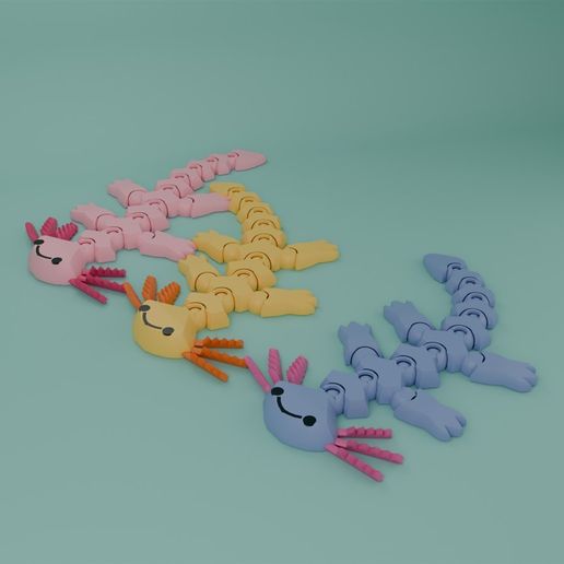 Flexi Axolotl - Print-in-Place Articulated Fidget Toy, 13 Ball Joints, Multicolor, No Supports