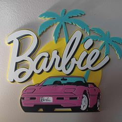 Malibu-Barbie-Convertible.jpg Fichier STL Plaque murale transformable Malibu Barbie avec trou de serrure caché pour la suspendre・Design à télécharger et à imprimer en 3D