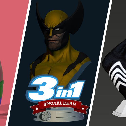 Bundling 3in1 Patrick Star + Wolverine + Venom STL 3D model