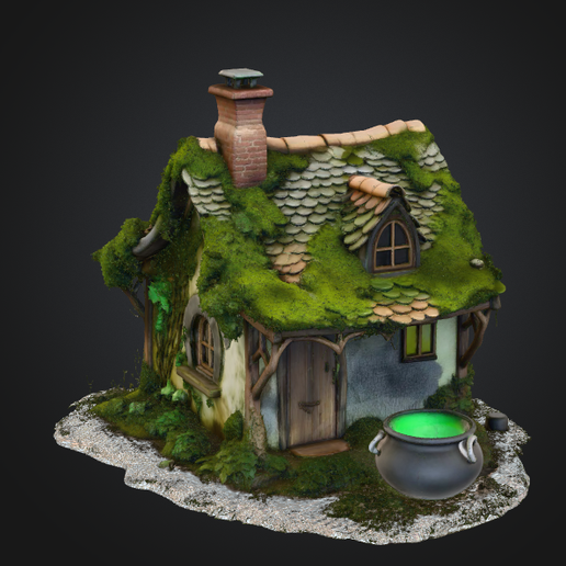 Witch's cottage with cauldron - RPG/Tabletop building v4