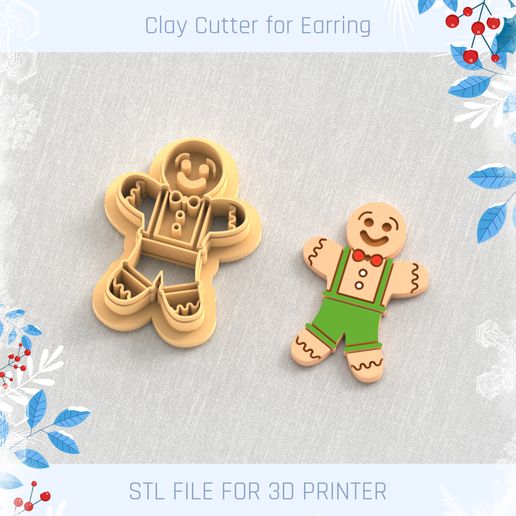 Christmas Gingerbread Clay Cutter, Winter Earring Cutters, Christmas Clay Cutters, Mini Clay Cutters 3 Sizes 3D model