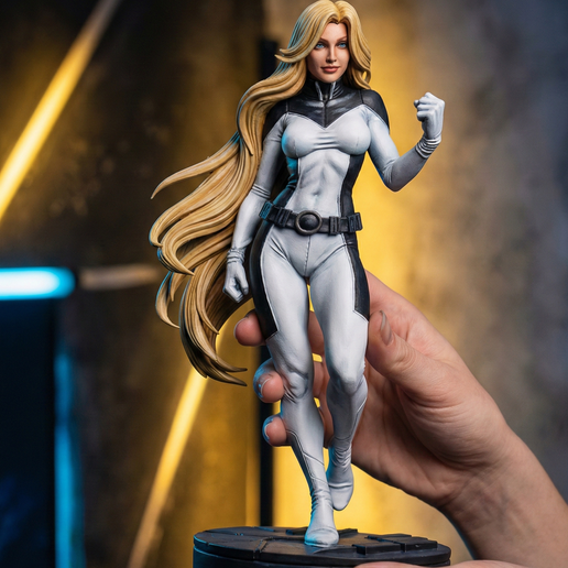 Blonde Superheroine 3D Model | White Suit Female Hero Miniature (STL File)