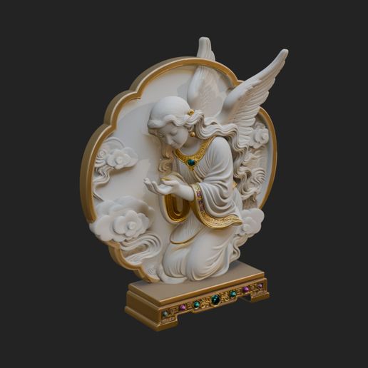 Cloud Borne Winged Angel Statue Design 5 - 3D Print Model