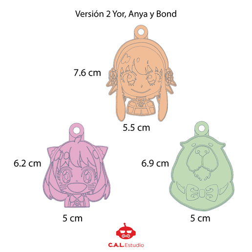 Versidn 2 Yor, Anya y Bond C.A.L.Estudio Spy x Family Chibi Version Keychains