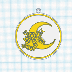 pendant-half-moon-sunflower.png STL file Sunflower and new moon, crescent moon outline, celestial talisman, flowers and moon wall art decor, pendant, talisman, key chain・3D printer model to download, Allexxe