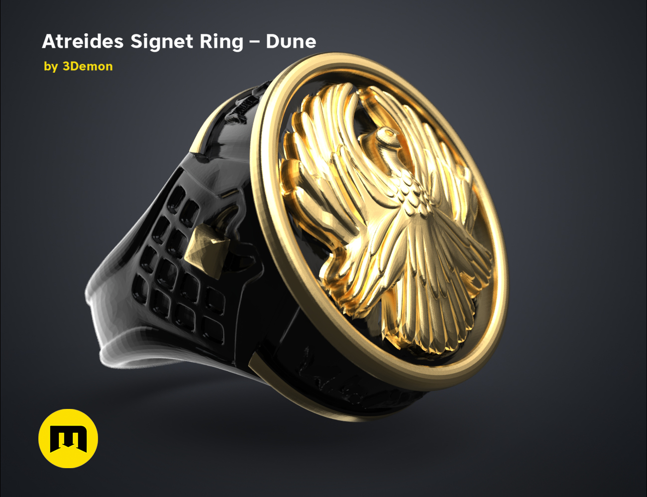 Atreides-ring-color.4.png Download free STL file Atreides Signet Ring - Dune • 3D printing template, 3D-mon