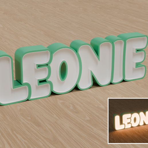 STL Files, Personalized LED Name Lamp "LEONIE" - Night Light for Kids Room, Gift for Newborn, Baptism, Birthday
