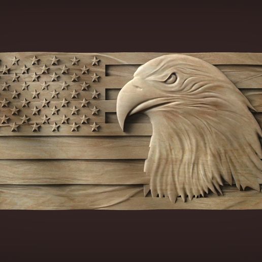 American Eagle with Flag 3D STL File – USA Patriotic Relief for CNC and 3D Printing