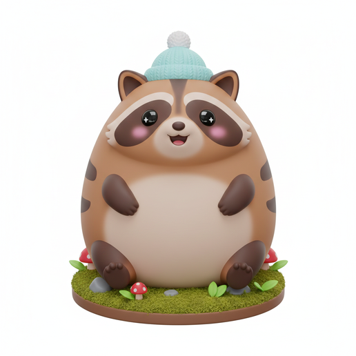 🦝 Round Raccoon Desk Figurine - Cute Chubby Animal STL・ STL File for 3D ...
