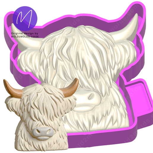 3D Fluffy Highland Cow Freshie STL Mold Housing