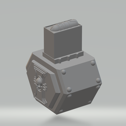 complete_drum_top_veiw.png Free 3D file FHW: Drum magazine with logo and bolter shells・Template to download and 3D print