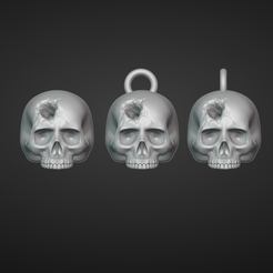 image_2023-12-11_01-41-22.png Damaged skull 3D with injury bullethole nojaw keychain fob earrings