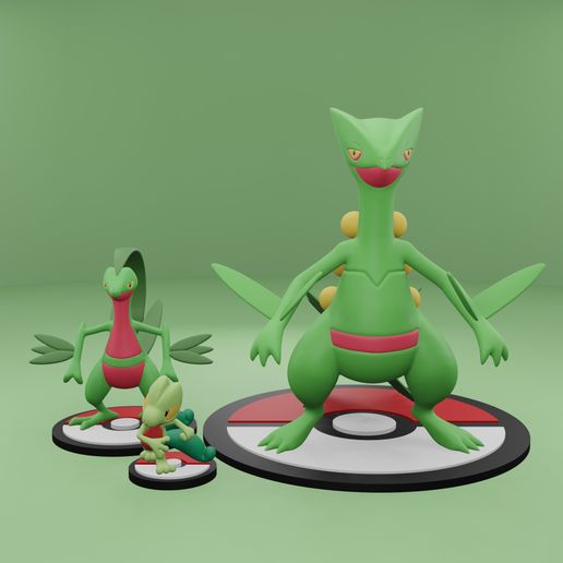 🐉 Pokemon No. 252-254 Treecko, Grovyle, Sceptile・ STL File for