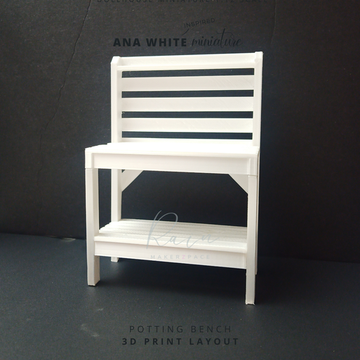 Potting-Bench,-Ana-White,-MIniature-Furniture-9.png Archivo STL Banco de macetas 1:12 Modelo en miniatura, Muebles de casa de muñecas・Objeto imprimible en 3D para descargar, RAIN