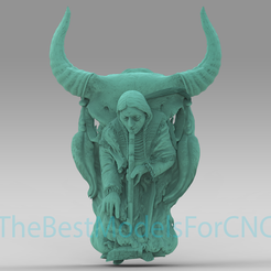 Indian-Chief-With-Cow-Horn.png Modèle 3D Fichier STL pour CNC Router Laser & 3D Printer Chef indien avec corne de vache