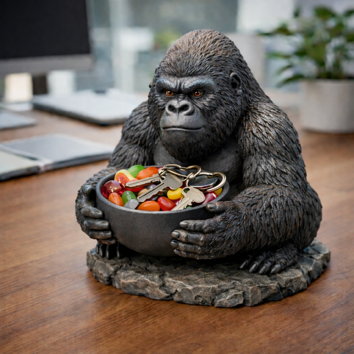 Gorilla Candy & Key Holder – Realistic Desk Organizer Bowl – 3D Printable Gorilla Statue