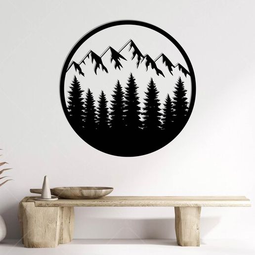 Mountain Metal Sign, Laser Cut Files 3D model