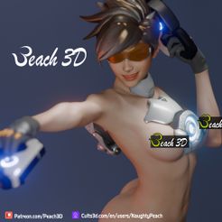 01.jpg Fichier 3D Statue sexy Overwatch tracer NSWF, armure amovible, version Split disponible・Modèle pour imprimante 3D à télécharger