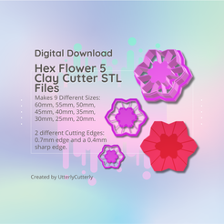Cover-7.png Clay Cutter STL File Flower Hexagon 5 - Earring Digital File Download- 9 tamaños y 2 versiones de cortador, cortador de galletas