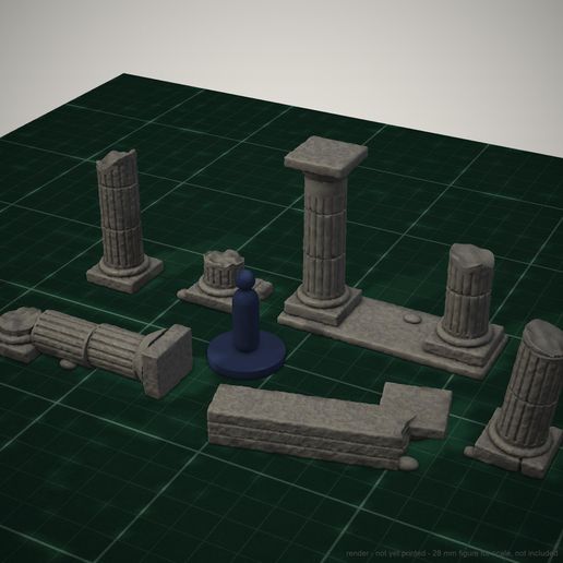 Column Ruins Pack – 6 Broken Ancient Columns, 28-32 mm RPG Terrain | Forgotten Courtyard STL