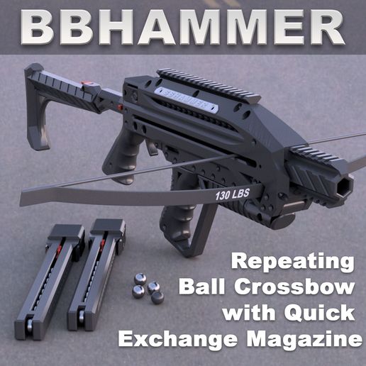 BBHAMMER - repeating Ball Crossbow Slingshot with quick exchangeable Magazines
