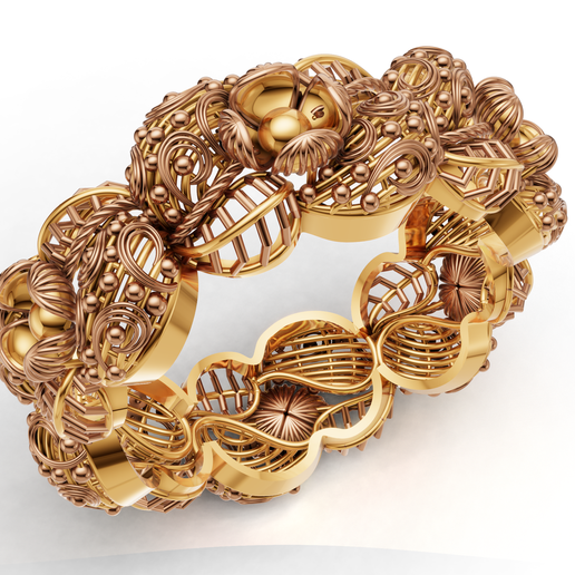 Nature-Inspired Flower and Leaf Filigree Artisan Ring