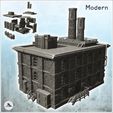 1-PREM.jpg Large modern brick industrial factory with flat roof with double chimney and access stairs (28) - Modern WW2 WW1 World War Diaroma Wargaming RPG Mini Hobby