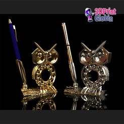 1.jpg Fichier STL Porte-stylo hibou mécanique recyclé・Objet imprimable en 3D à télécharger