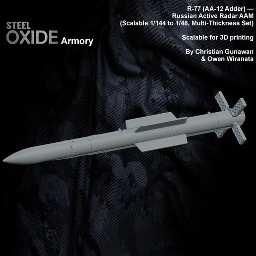 R-77 (AA-12 Adder) — Russian Active Radar AAM (Scalable 1/144 to 1/48, Multi-Thickness Set)