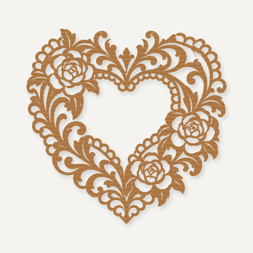 Camellia Acanthus Lace Heart Wedding Wall Art – STL and Laser Cut Files