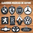 LLAVEROS-DE-AUTOS.jpg STL file PACK 11 CAR KEY CHAINS / KEY CHAINS・Model to download and 3D print