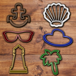 todos.png STL file Beach objects cookie cutter set.・3D print design to download, davidruizo