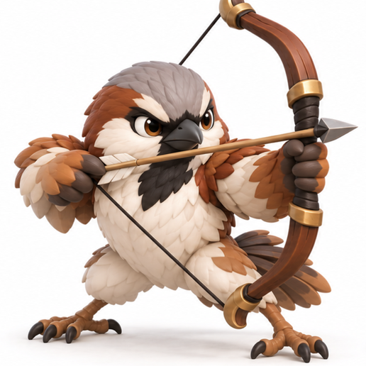 Sparrow Archer – Chibi Bird Warrior with Bow Figure (120mm, One-Piece)
