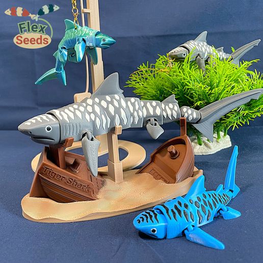 ★TIGER SHARK★ MAVEL MINI-BUST 🐅 Flexi Mini Tiger Shark (Print-in-place)・ STL File for 3D