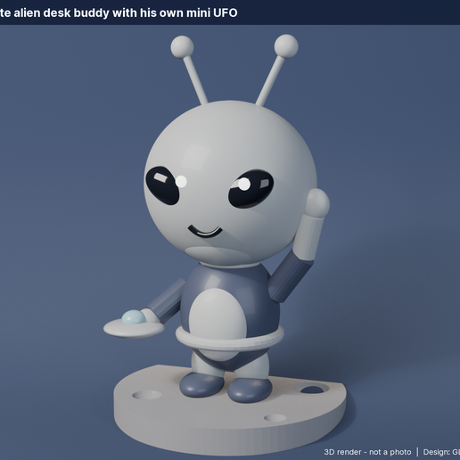 ZORBI Cute Alien Desk Figure with Mini UFO - Original Design, 100 mm