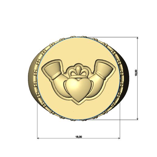 Diamond-halo-sides-18mm-round-Claddagh-heart-Chunky-signet-ring-size9-08.jpg Diamond halo Claddagh heart crown round signet ring size 9 3D print model