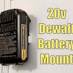 BatteryMount.jpg Free STL file Dewalt 20v Battery Wall Mount / Holder - 20 Volt Lithium Ion・3D print design to download