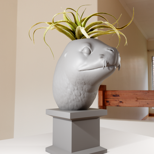 leopard seal head bust planter pot flower vase stl 3D model