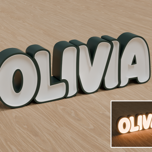 STL Files, Personalized LED Name Lamp "OLIVIA" - Night Light for Kids Room, Gift for Newborn, Baptism, Birthday