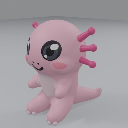 Chibi Axolotl - Cute 3D Printable Figurine - STL + Multicolour 3MF