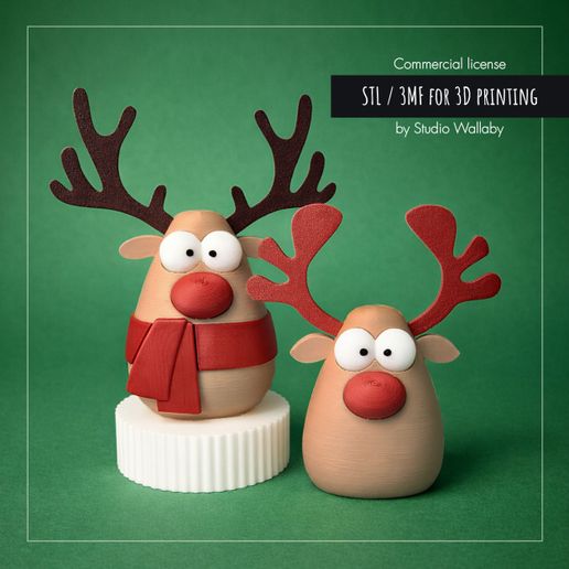 Cute Reindeer Figurines STL 3MF Bundle