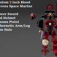 Custom 7 inch Blood Ravens Space Marine Power Sword 5 2nd Helmet ‘¥ Plasma Pistol Cybernetic Arm/Leg Iron Halo Custom 7 inch Blood Ravens Space Marine