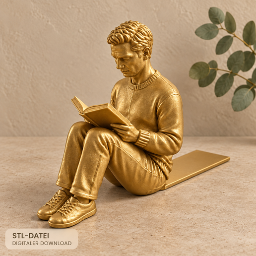 Buchstütze mit lesendem Mann – STL-Datei für 3D-Druck