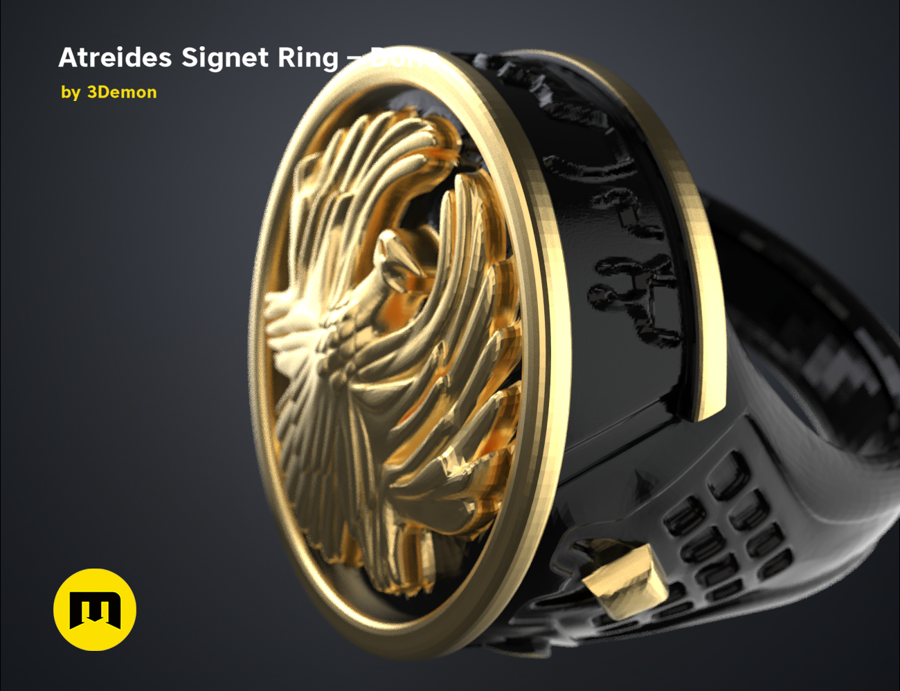 Atreides-ring-color.5.png Download free STL file Atreides Signet Ring - Dune • 3D printing template, 3D-mon