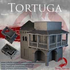 www.cults3d.com/én/us ers/Dark ealmetc www.instagram.com/darkrealmsforge ~~ www.facebook.com/darkrealmsforge wuwwW.patreon.com/darkrealms D ee Ss ean on ons Archivo 3D Dark Realms - Tortuga Spanish Quarter - Casa 2・Diseño para descargar y imprimir en 3D